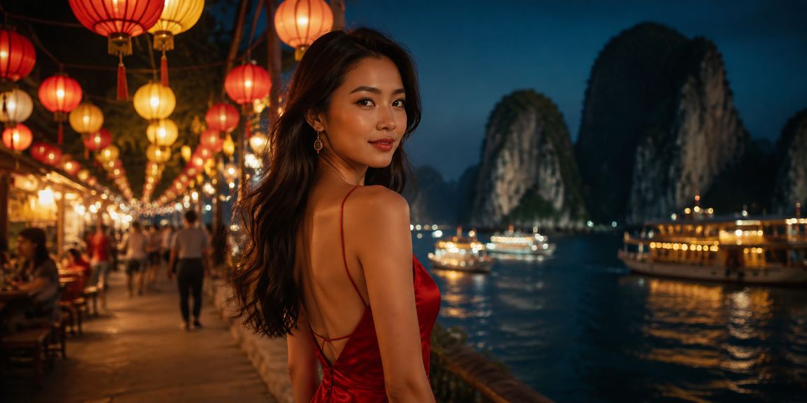Cảnh chợ đêm Hạ Long với không khí cá cược thể thao sôi động bên vịnh đêm