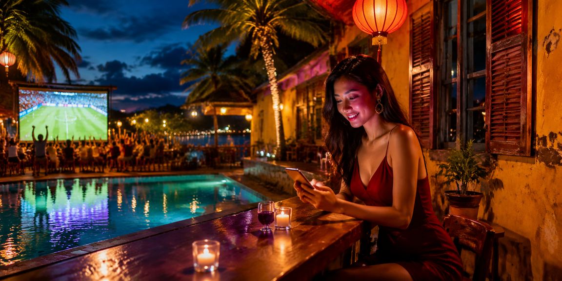Không khí casino neon tại Hội An – người chơi trải nghiệm Xóc Đĩa và Live Casino trên điện thoại